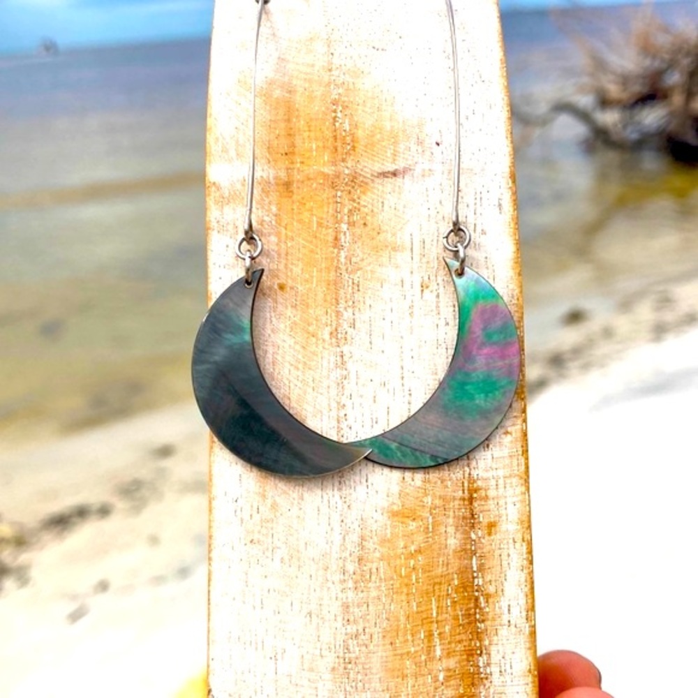 Abalone Holographic Rainbow Stainless Steel Earrings - Picture 5 of 6